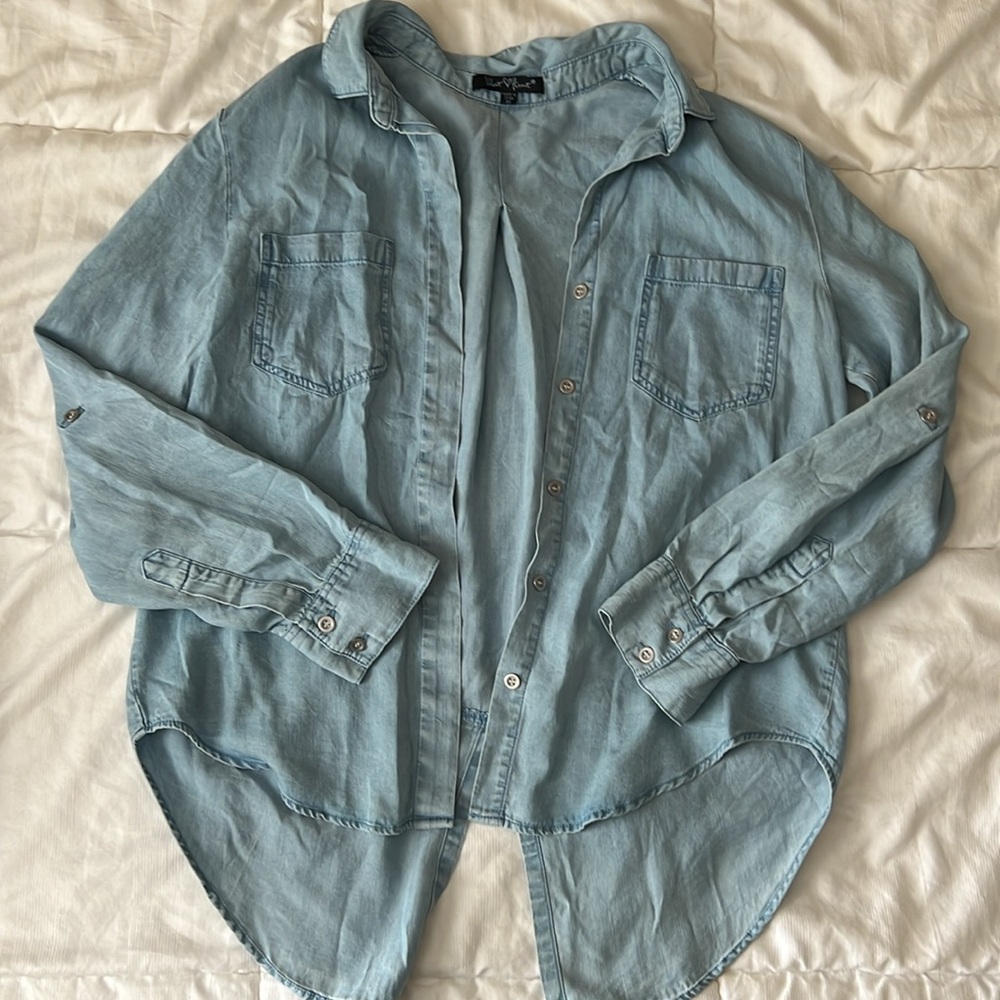 Women’s Faux Denim Long-Sleeve Top